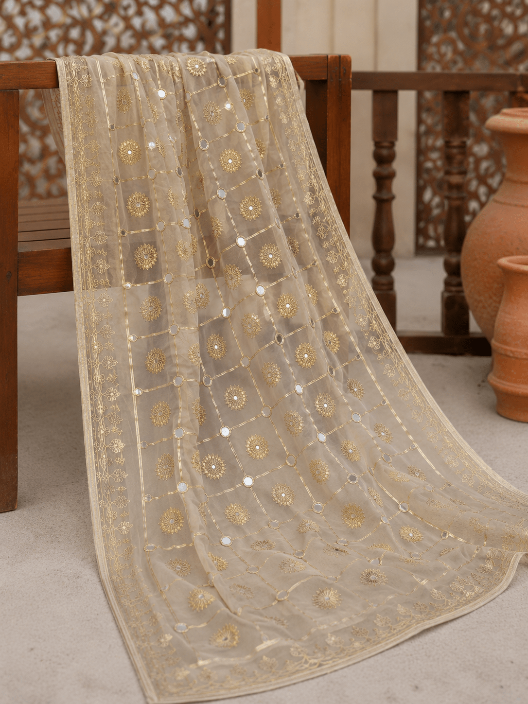Handmade Tissue Sheesha Dupatta - Libaaso