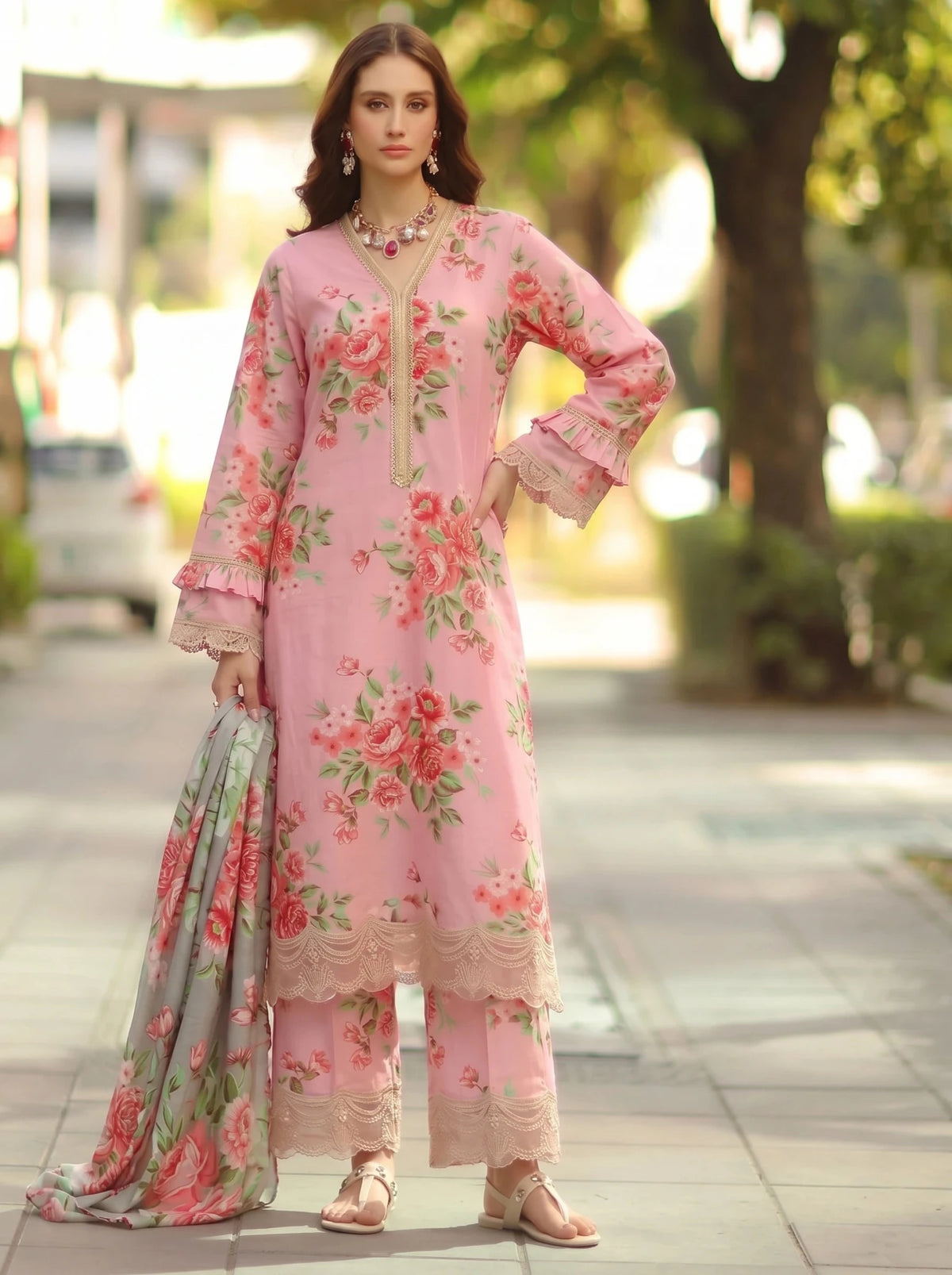 Luxury Printed Lawn 3PC Suit - Libaaso