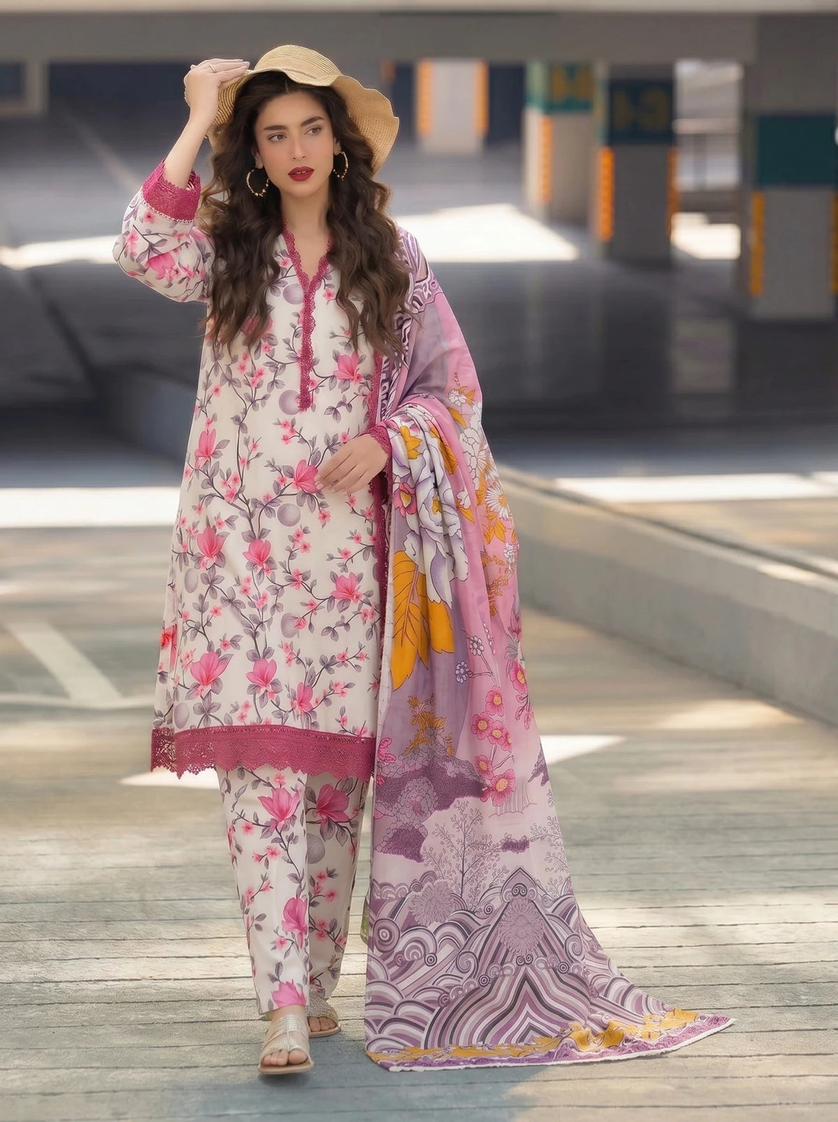 Printed Airjet Lawn 3PC Suit - Libaaso